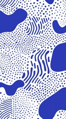 Naklejka premium Abstract blue and white pattern with repeating dots and circular motifs clean geometric design.