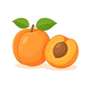 Fresh Apricot Fruit Clipart Isolated on White Background &ndash; Whole and Half with Seed