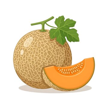 Cantaloupe Melon Clipart &ndash; Whole and Slice Isolated on White Background