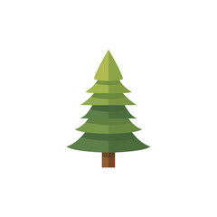 Fototapeta premium A minimalist graphic illustration of a green pine tree with a brown trunk on a white background