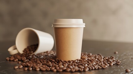 Naklejka premium Coffee cup roasted beans dark