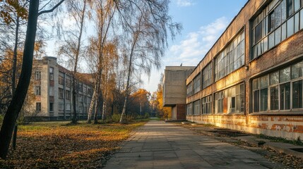 Autumnal Glow on Soviet-Era School Buildings