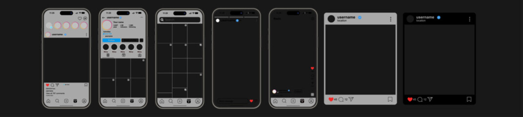 Smartphones displaying various social media profiles and posts on screens