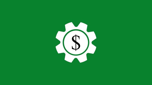Gear with dollar sign financial technology symbol white and green colors business concept