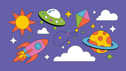 Fototapeta premium Space adventure colorful illustration