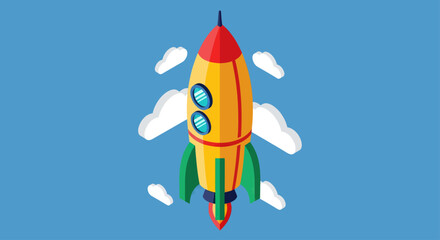 Cartoon Rocket Ship Launching into the Sky. © Enggal