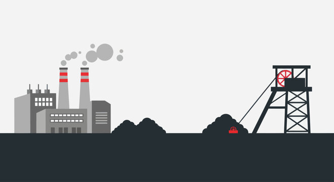 Coal Mining and Power Plant Industry Illustration.