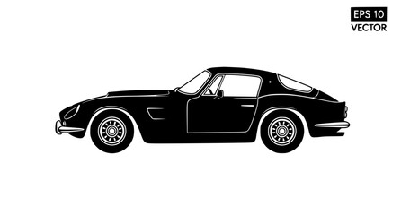 Obraz premium Classic vintage sports car side view silhouette icon black vector illustration EPS 10
