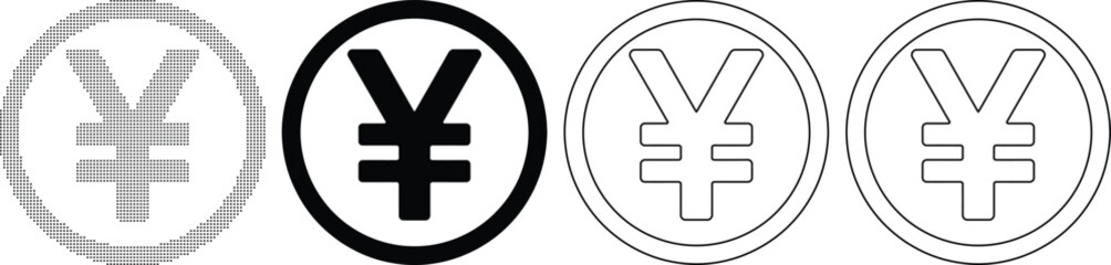 Obraz premium Four different yen currency symbols in circles isolated on white background