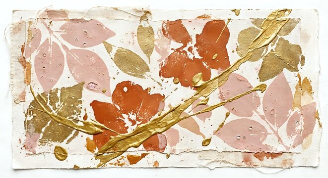 Abstract autumn botanical composition with pressed leaves and organic textures in warm earth tones for seasonal design projects and natural decor.