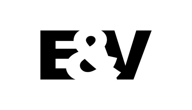EV logo design in bold style. Black white identity symbol. Modern typography emblem. Corporate branding icon.