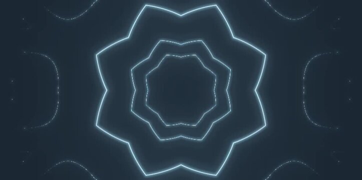 A serene zen duotone star-shaped pattern glowing softly in a dark environment from a direct viewpoint