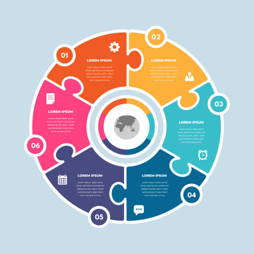 Fullcolor circle puzzle infographic 6 step process