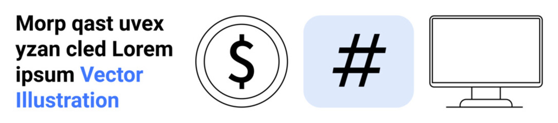 Obraz premium Dollar symbol, metadata tag inside rounded square, computer monitor. Ideal for finance, social media, communication, technology, branding, marketing simple landing page