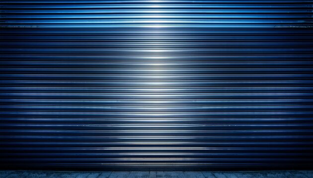 dark blue metallic roller shutter door with vertical light stripe