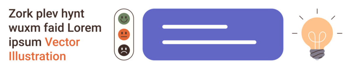 Obraz premium User feedback, idea generation, innovation design, decision-making, efficiency, creativity. Traffic light icons for feedback and glowing light bulb. User feedback and idea generation concept