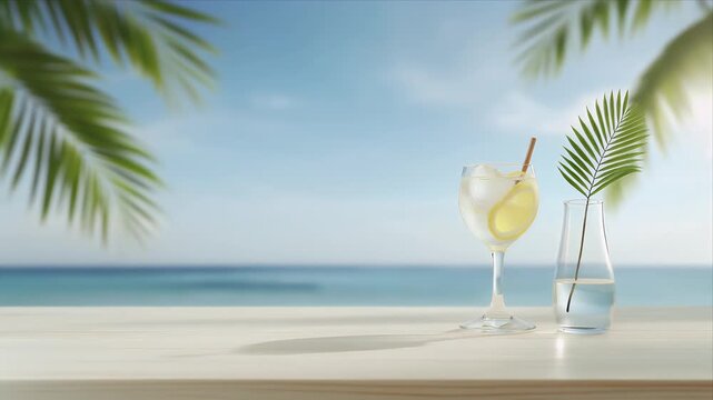 Refreshing summer cocktail on a tropical beachside table