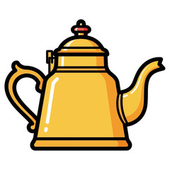 Fototapeta premium A simple, cartoon-style illustration of a golden teapot with a lid, handle, and spout, depicted on a white background.