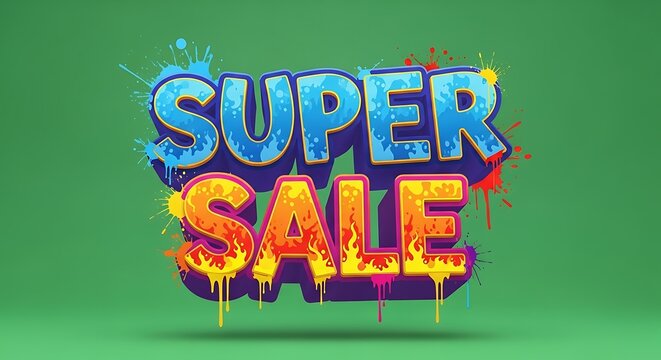 Super Sale Colorful Graffiti Style Promotion on Green Background.