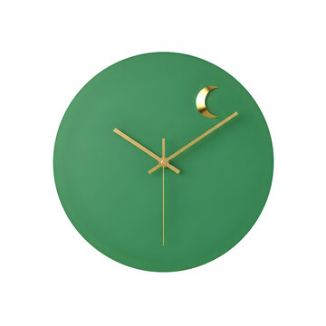 Green clock face with yellow hands isolated on transparent background