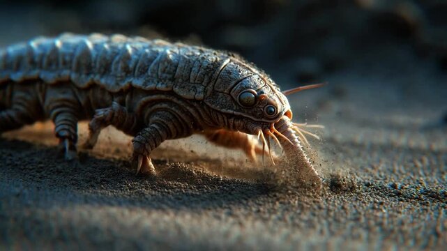 Mysterious Prehistoric Creature Digging in Sandy Terrain