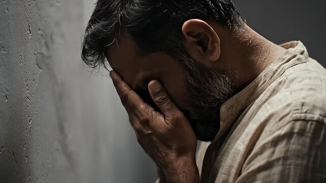 Sadness,Bearded man deep in thought