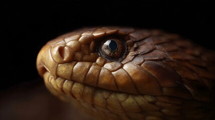 Fototapeta premium Extreme close up of a brown snake s intricate eye and textured scales against a dark background