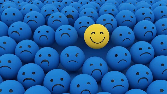 Yellow, lekHappy face among sad faces