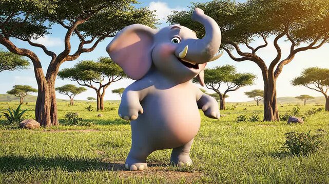 Savana,Cartoon elephant dancing in savanna