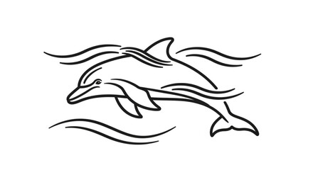 Dolphin jumping out of water simple black line art illustration dynamic movement aquatic mammal ocean creature fluid design