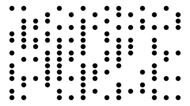 Stylish black background with white digital dots randomly appearing and disappearing, ideal for abstract motion graphics, data visualization, and tech design projects.