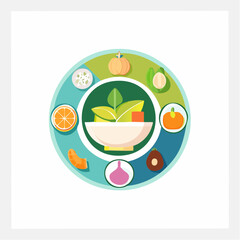 Fototapeta premium Healthy Food Circle Illustration with Fresh Ingredients in a Bowl