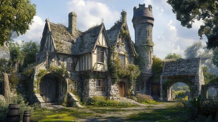 Fototapeta premium Enchanted Stone House: A Fairytale Cottage