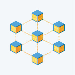 Obraz premium Abstract visualization of secure digital network architecture with interconnected data blocks for distributed systems