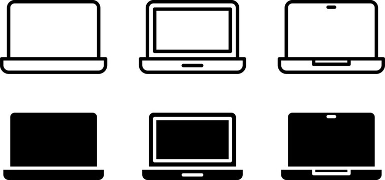 Laptop Computer Icon Set Outline and Solid