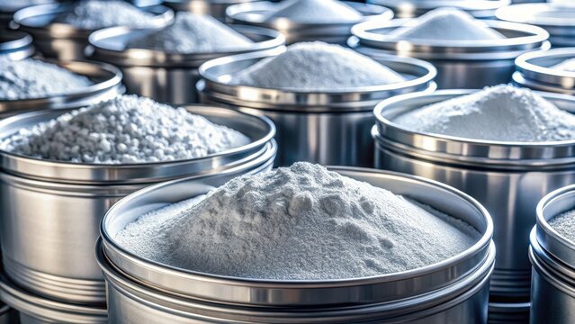 Industrial boron nitride raw powder in metal containers is used in various industrial applications and manufacturing processes