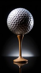A realistic photo of Golf ball on the tee on plain black background