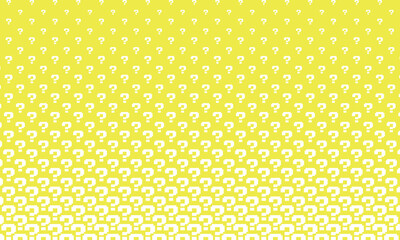 四角いブロックが繋がったはてなマークが並ぶ下から始まる黄色いハーフトーンの背景