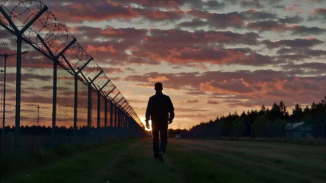 man walking towards freedom, silhouette against sunset, prison release | hope, release, freedom, reflection, journey theme