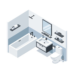 Modern bathroom interior with bathtub and toilet.