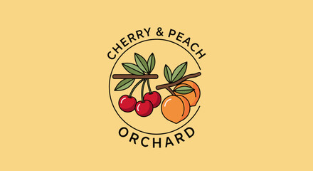 Cherry Peach Orchard Logo Design Element.