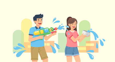 Man and Woman Playing with Water Guns 1.