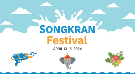 Naklejka premium Songkran Festival Elephant Water Splash Graphic Design.