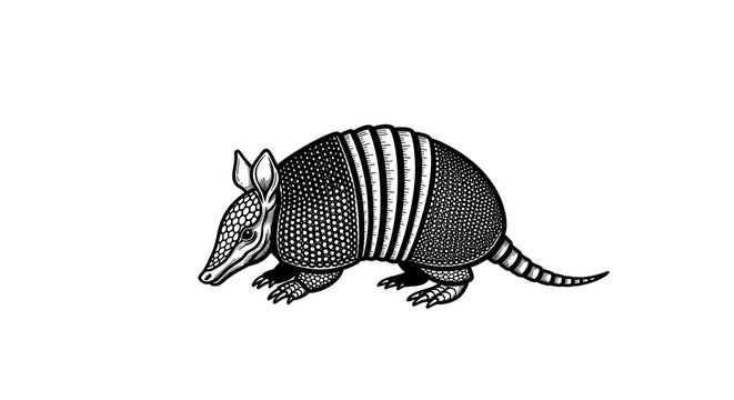 Vintage Armadillo Illustration in Black and White Style.