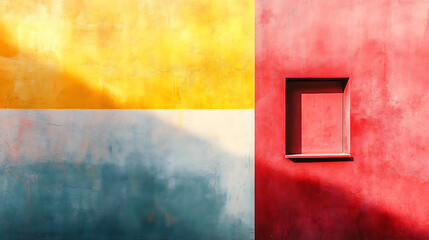 Minimalist Abstract Geometric Composition With Textured Yellow And Blue Sky Elements Creating Contemporary Art Background.