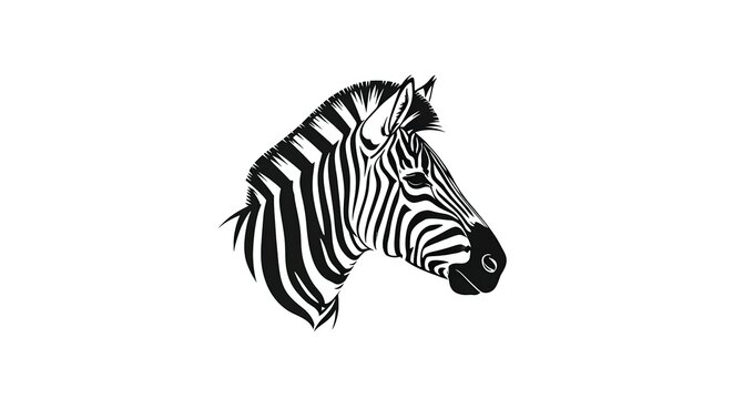 Striking Zebra Head Portrait Minimalist Black and White Illustration.