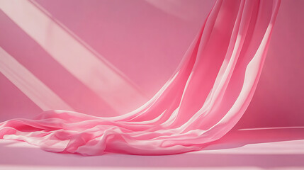 Soft Pink Fabric Draped Elegantly With Light And Shadow Play Creating Luxury Textile Scene.