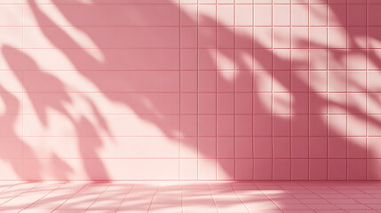 Soft Pink Studio with Natural Leaf Shadows and Subtle Grid Wall Texture.
