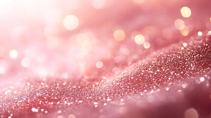Sparkling Rose Gold Glitter Background with Shiny Bokeh Light Effects.