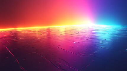 Vibrant Neon Horizon Reflecting on Water Surface with Futuristic Sunset Glow.